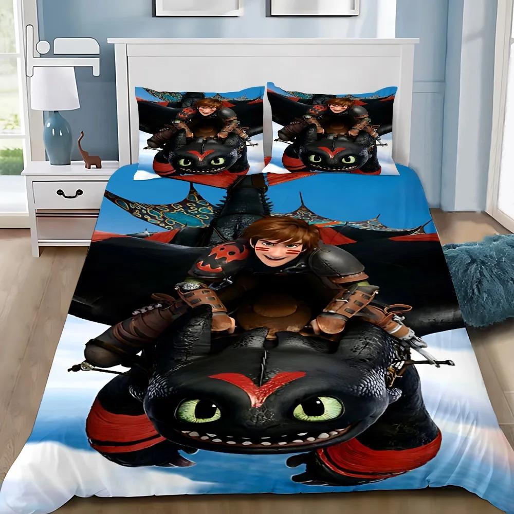 Duvet Cover Pillowcase Bedding Set Funny T-Toothless Adult Boy Girl Bedroom Decoration Children Gift Single Double Large Size