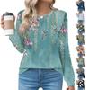 Women's Fashionable Casual Floral Retro Print Pleated Comfortable Round Neck Loose Long Sleeve T-shirt Top
