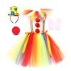 Doll Clown Costume Girl Kids Halloween Circus Tutu Dress with Hairclip Stockings Kids Funny Role Play Carnival Dress Up Outfits