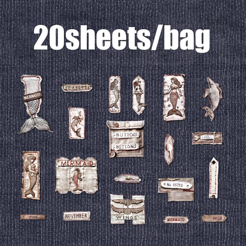20 Sheets Vintage Fabric Theme Sticker Pack For DIY Scrapbooking Guitar Phone Case Notebook Decoration Craft Supplies