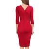 Women V-Neck Dress 3/4 Sleeves Pencil Midi Dress Solid Color Party Club Dress Elegant Office Business Dress