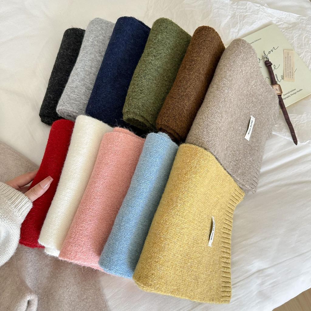 New narrow version Japanese wool scarf women's winter warm solid color knitted scarf student couple versatile
