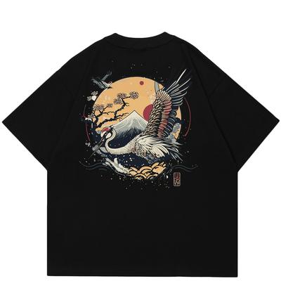 Уличная футболка унисекс с японским рисунком Crane Sun