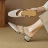 2025 Fashion New Design Female Slip On Mules Square Toe Low Heels Metal Decor Dating Lady Sandals