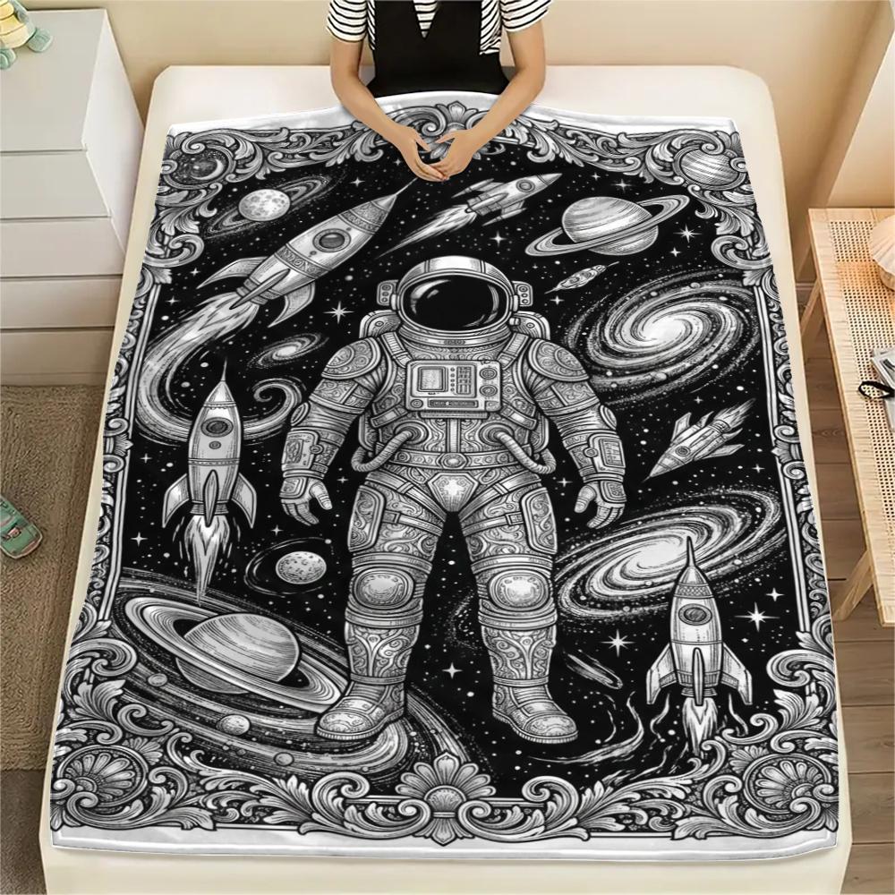 1Pc Space Print Flannel Blanket, High quality Comfortable for All Seasons, Home Decor, Warmth and Comfort, Perfect for Christmas Gifts W159