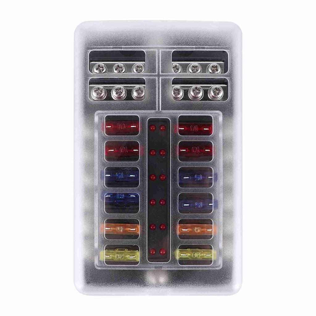 Fuse Box Holder 12 Way Blade W LED Light Waterproof Block Universal for Automotive Marine Yacht