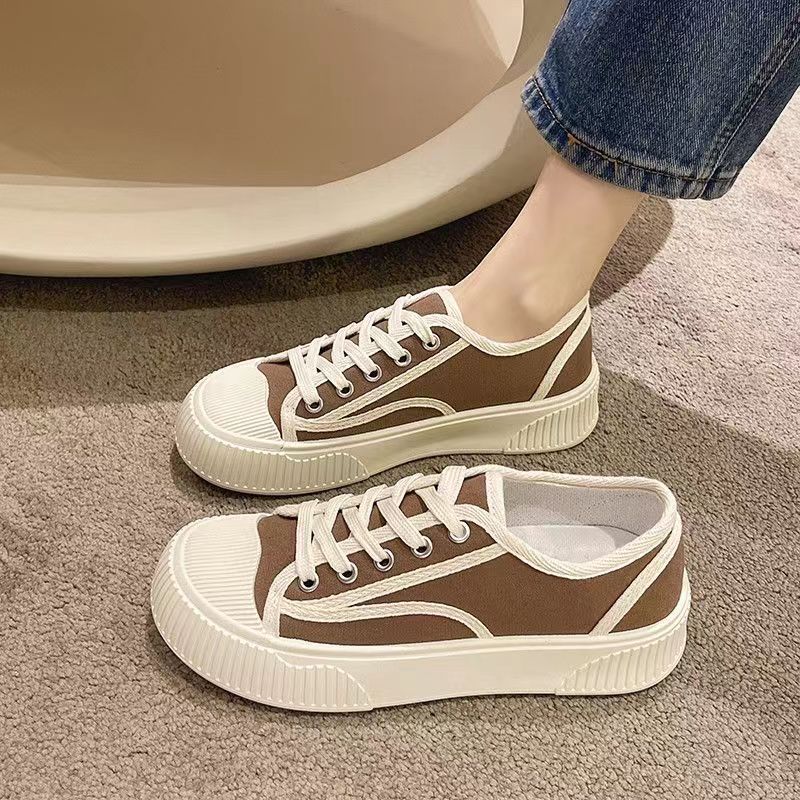 Женские парусиновые туфли Летние трендовые уличные женские повседневные туфли Толстая подошва Удобная женская обувь Спортивная дышащая корейская женская обувь