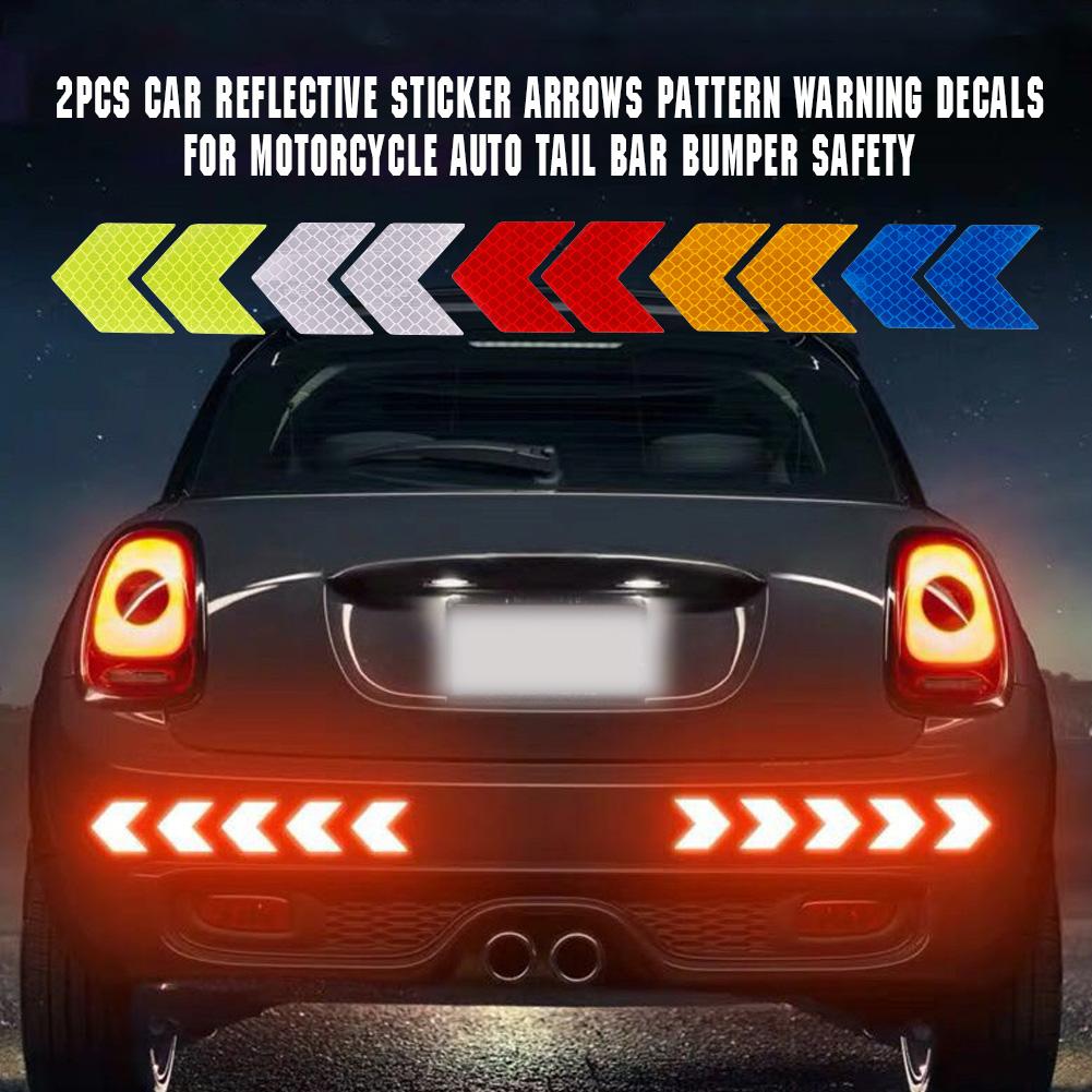 2Pcs Car Reflective Sticker Arrows Pattern Warning Decals For Motorcycle Auto Tail Bar Bumper Safety