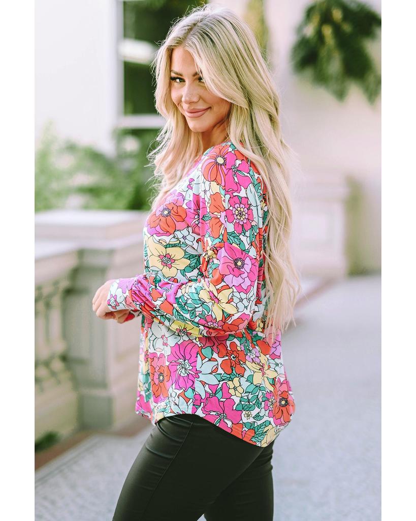Azura Exchange Топ с длинным рукавом с цветочным принтом и спинкой с вырезами и перекрутом