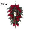 Christmas Teardrop Swag with LED Lights, Artificial PE Pine Hanging Decoration Reusable Gift for Friends Red Bow Pinecones Berries Front Door