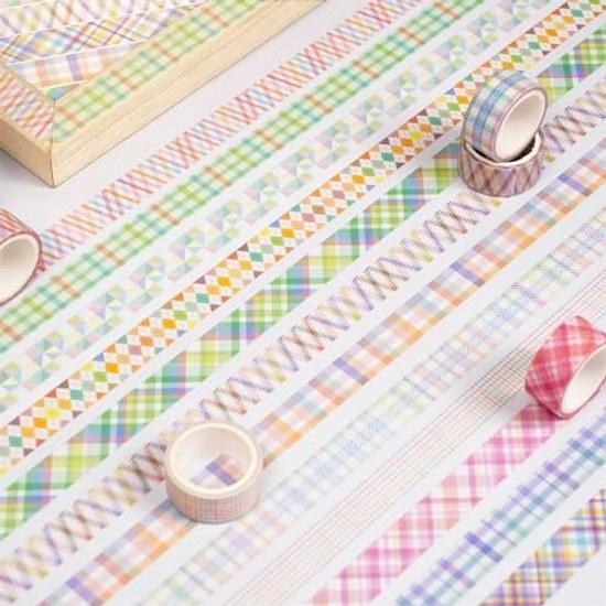 Малярная лента 12 штук в наборе, клетчатая, на основе васи, узор, для DIY, рукоделия, журнала, планировщика, скрапбукинга, упаковки подарков, декора (многоцветный)