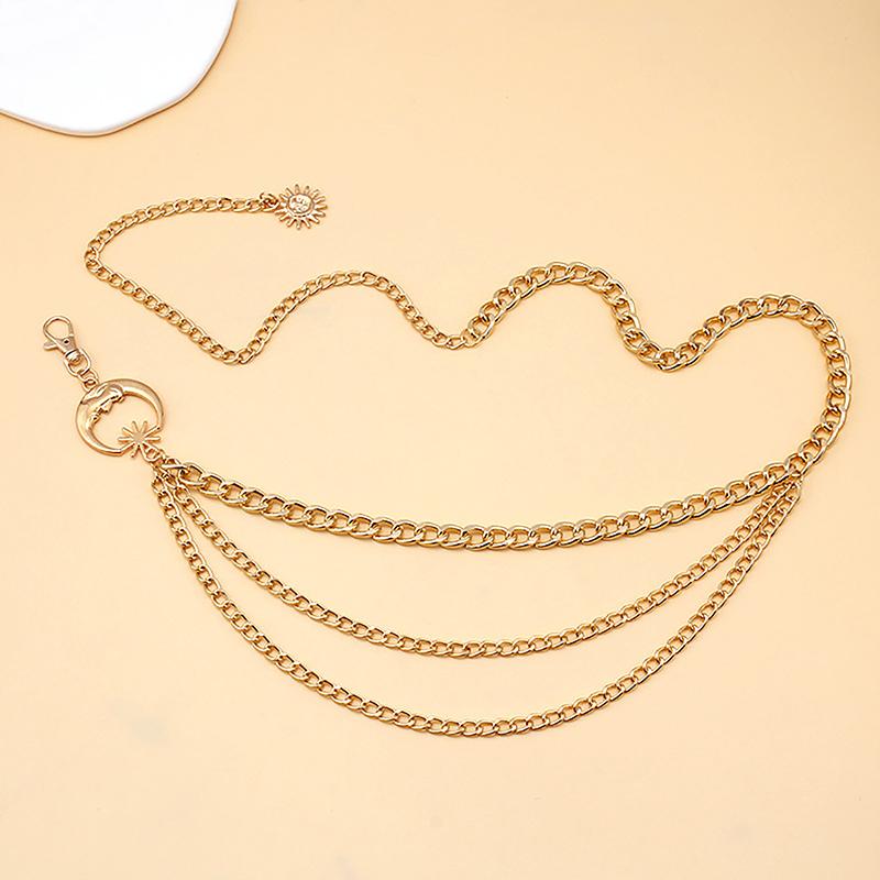 1Pc Women Waist Chain Belt For Dress Skirt Belts With Moon Star Waistbands Gold Silver Ladies Clothing Chain Accessories
