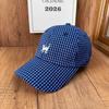 Simple plaid fabric baseball cap kitten embroidery soft top cap women commuting autumn and winter daily hat showing small face