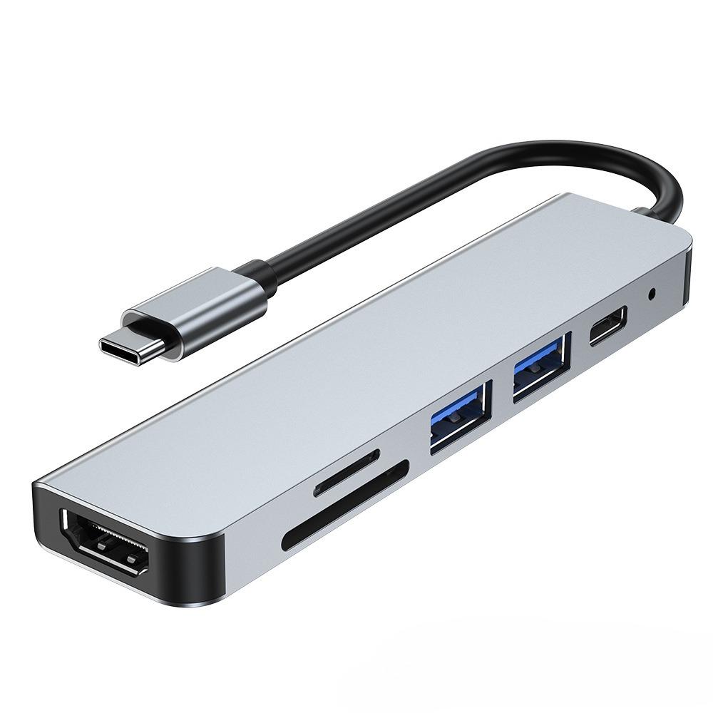 Многопортовый USB C хаб 6 в 1 с кардридером, совместимый с ноутбуками MacBook Pro Air Huawei