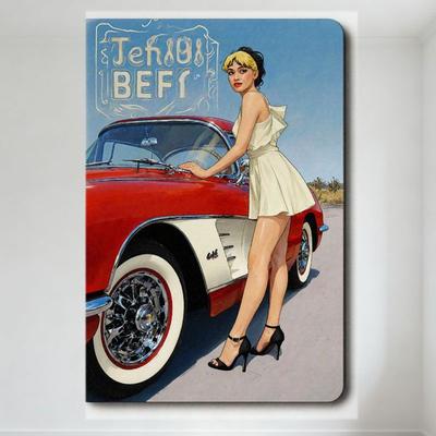 Винтажный Ретро Женщина Сексуальная Блондинка Кабриолет Corvette Жестяная Табличка Металлический Настенный Декор Искусство для Дома Кафе Бар Декор
