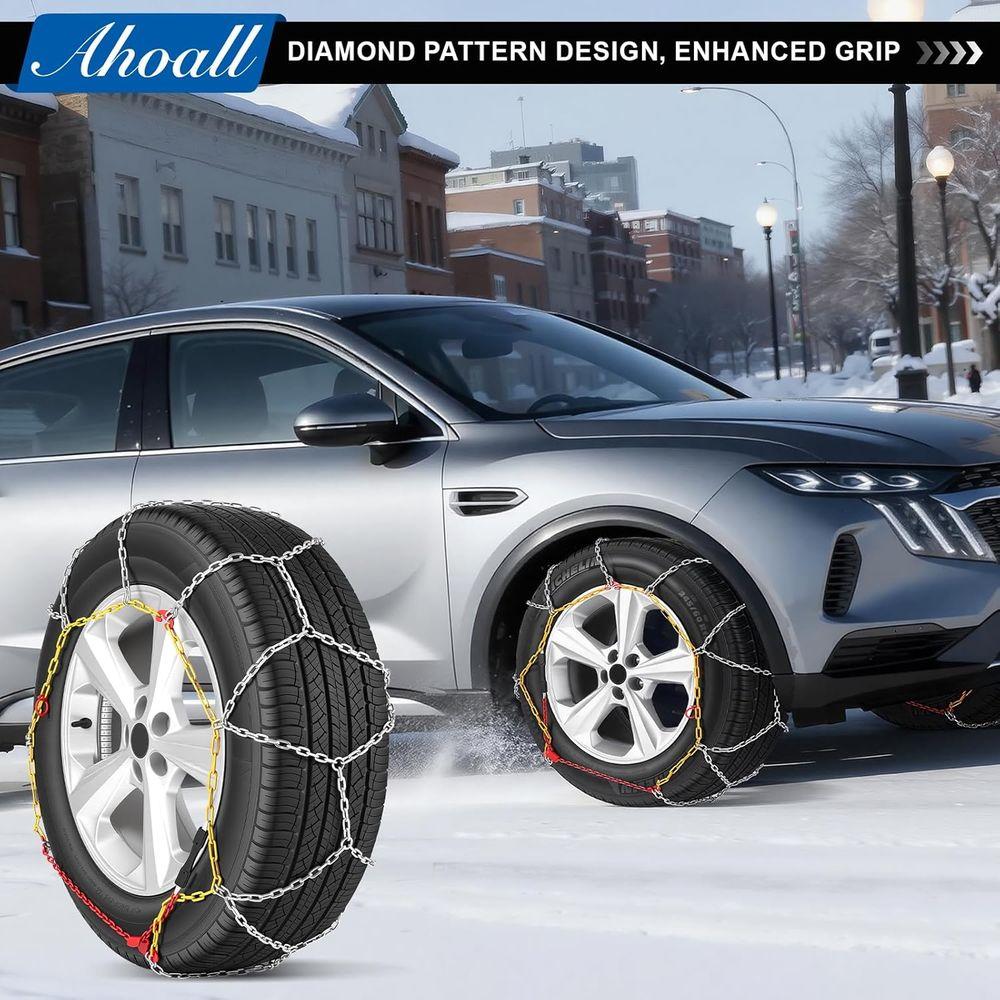 Snow Chains for Car Tires, Universal Adjustable Emergency Portable Tire Chains, Suitable for Commuter Car and SUV, Set of 2