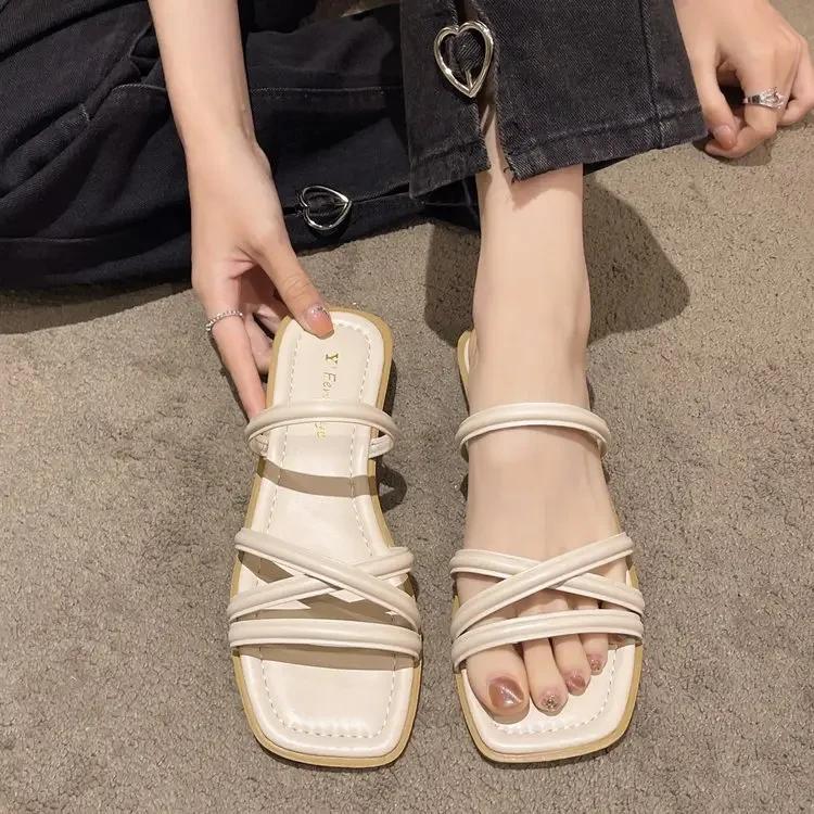 Мода 2024 года, французские тапочки, женские летние новые плоские тапочки One Word с Fairy Wind, пляжные тапочки Ins Tide