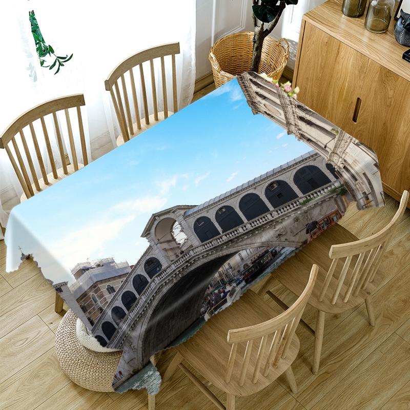 Arch Bridge View Pattern Tablecloth Thicken Cotton Rectangular Round Table Cloth For Wedding Picnic Party