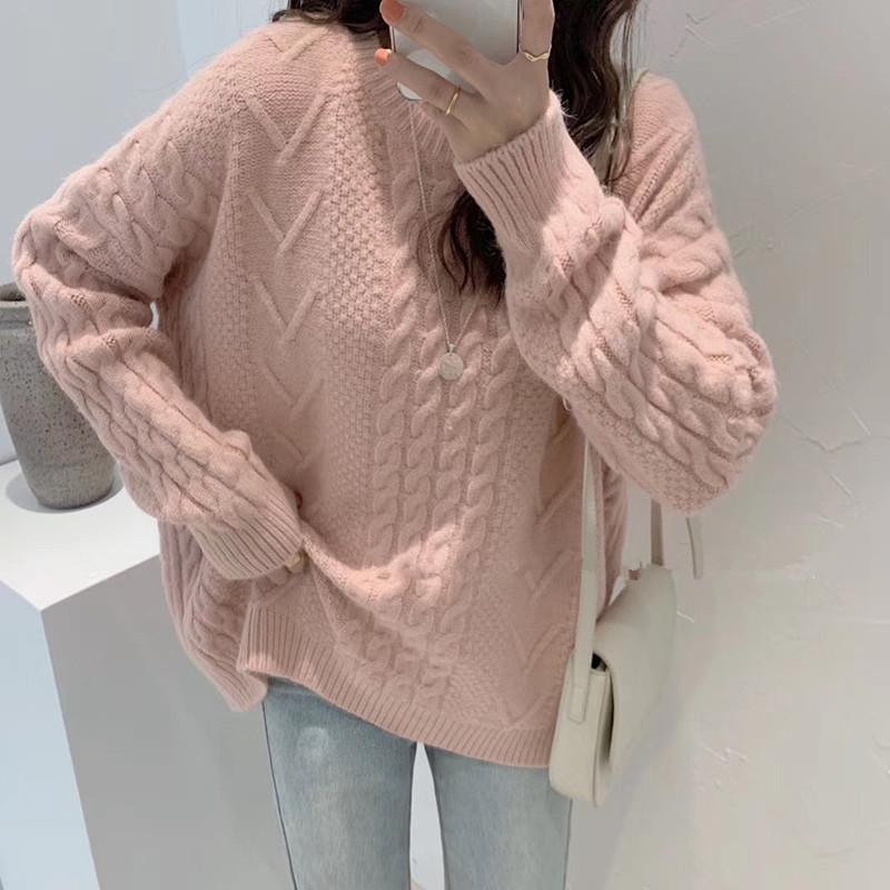 Autumn and Winter New Soft Waxy Twist Soft Milk Blue Sweater Women's Casual Loose Bottoming Sweater Knitted Sweater Top