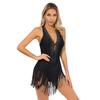 Women's Shiny Rhinestone Tassel Latin Jazz Ballroom Lyrical Dance Dress Fringed Leotard Bodysuit