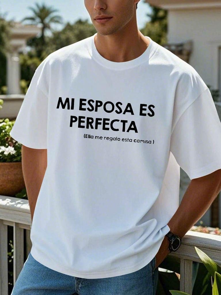 Летний гардероб Мужская футболка Im Perfect Испанская цитата Повседневная черная с коротким рукавом с круглым вырезом Машинная стирка Летний топ
