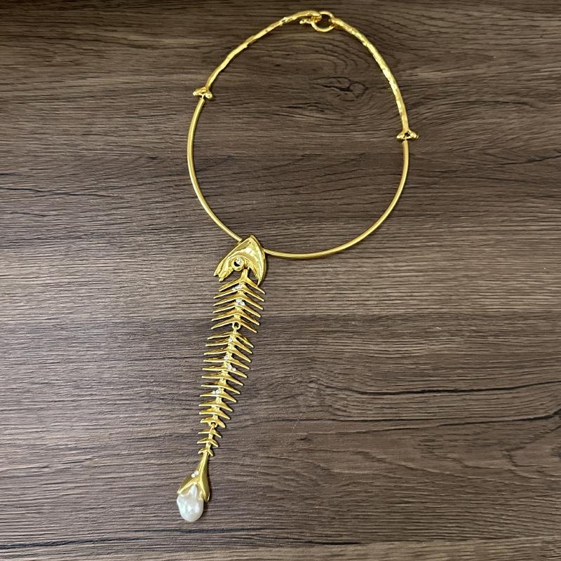 Novelty Design Alloy Big Fish Bone Pendant Choker Necklace For Women Exaggerated Necklace Jewelry Accessories Gift
