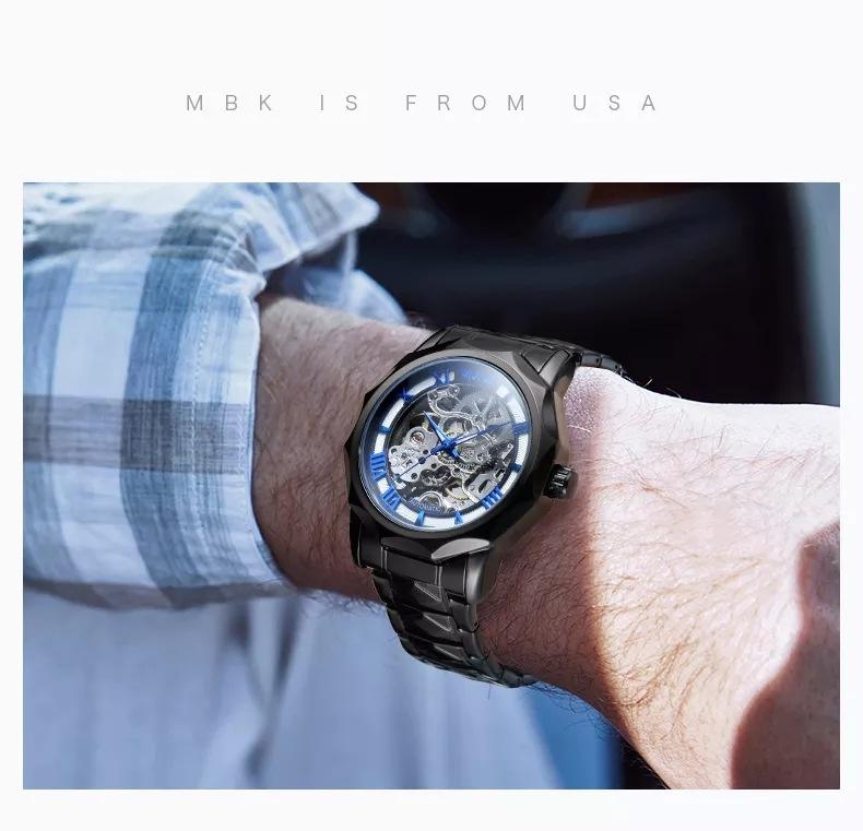 Полигональные мужские механические часы Fashiona Hollowed Out Automatic Watch из нержавеющей стали Skeleton Wristwatches Gold Color Relojes