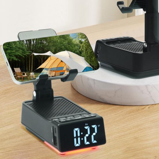 Подставка для настольного телефона с Bluetooth-совместимым динамиком, складной аккумуляторный будильник, таймер, регулируемый угловой держатель для всех телефонов и планшетов