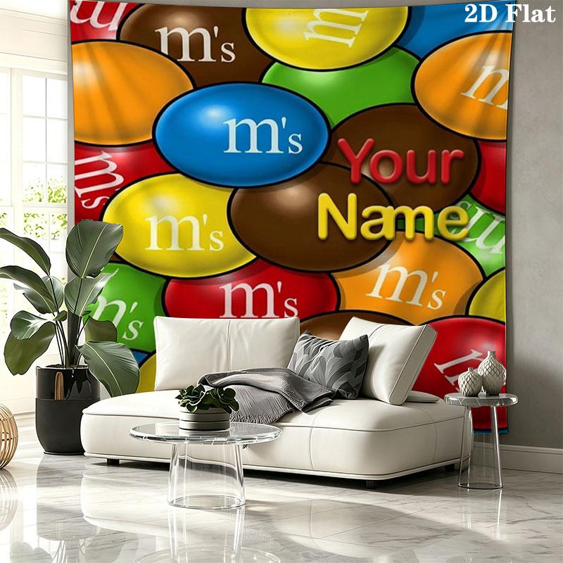 M&M's Custom Name Wall Tapestry Aesthetic Wall Hanging Printed Fabric Blanket Decorative Tapestries for Bedroom Living Room Home Decor