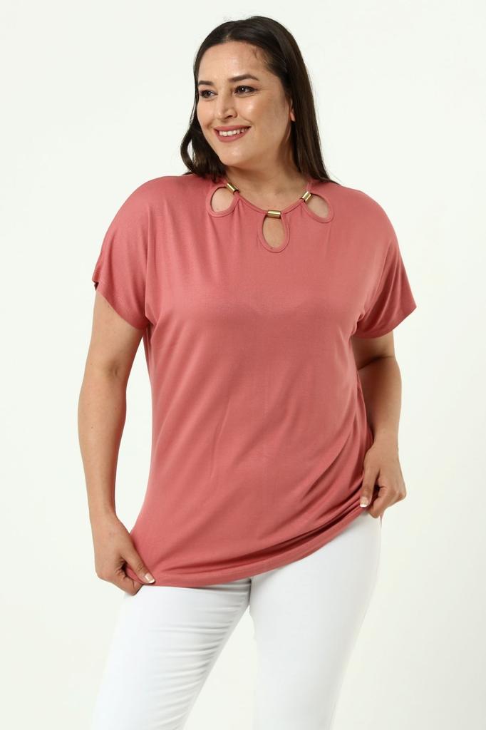 Женская стильная футболка большого размера, комфортная модель больших размеров, стильный воротник, детальный хлопковый изгиб, короткий рукав, летнее вечернее платье для мамы, футболка-туника