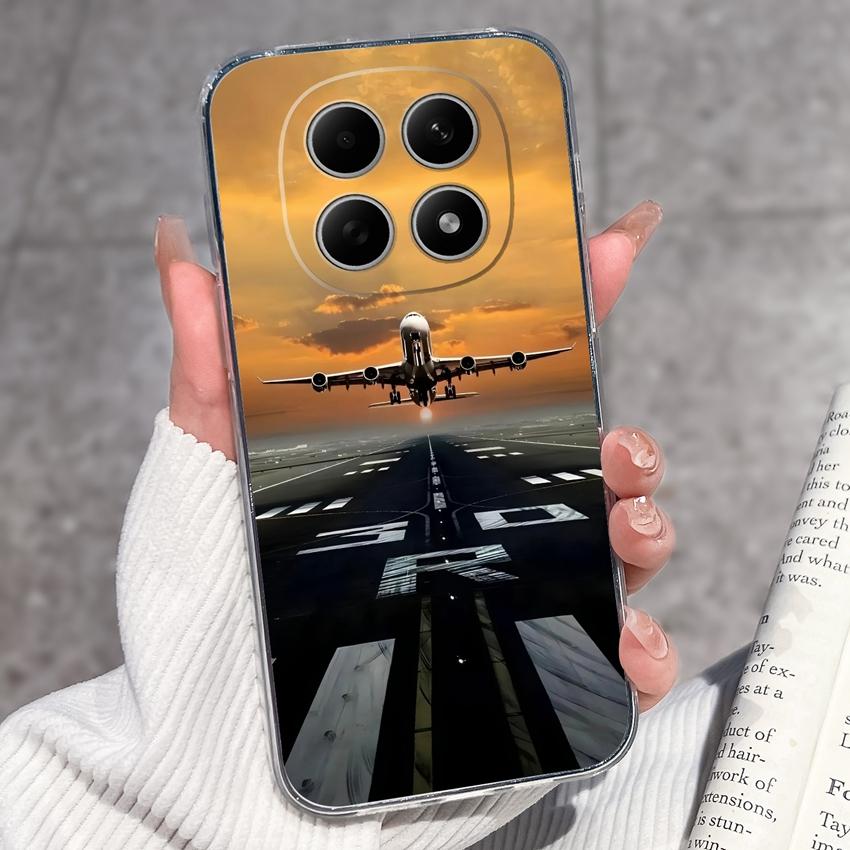 For Redmi Note 15 14 13 Pro Plus 5 5A 4 4X Phone Case Chinese Style Red-Crowned Crane Patterns Transparent TPU Shockproof Casing For Redmi Soft Covers