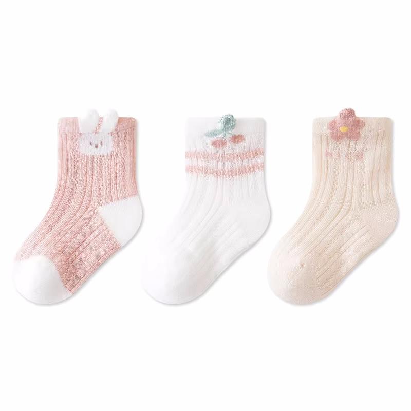 3 пары/комплект летних носков для новорожденных девочек и мальчиков, милые сетчатые тонкие носки с рисунком для младенцев, короткие носки для детей от 0 до 5 лет