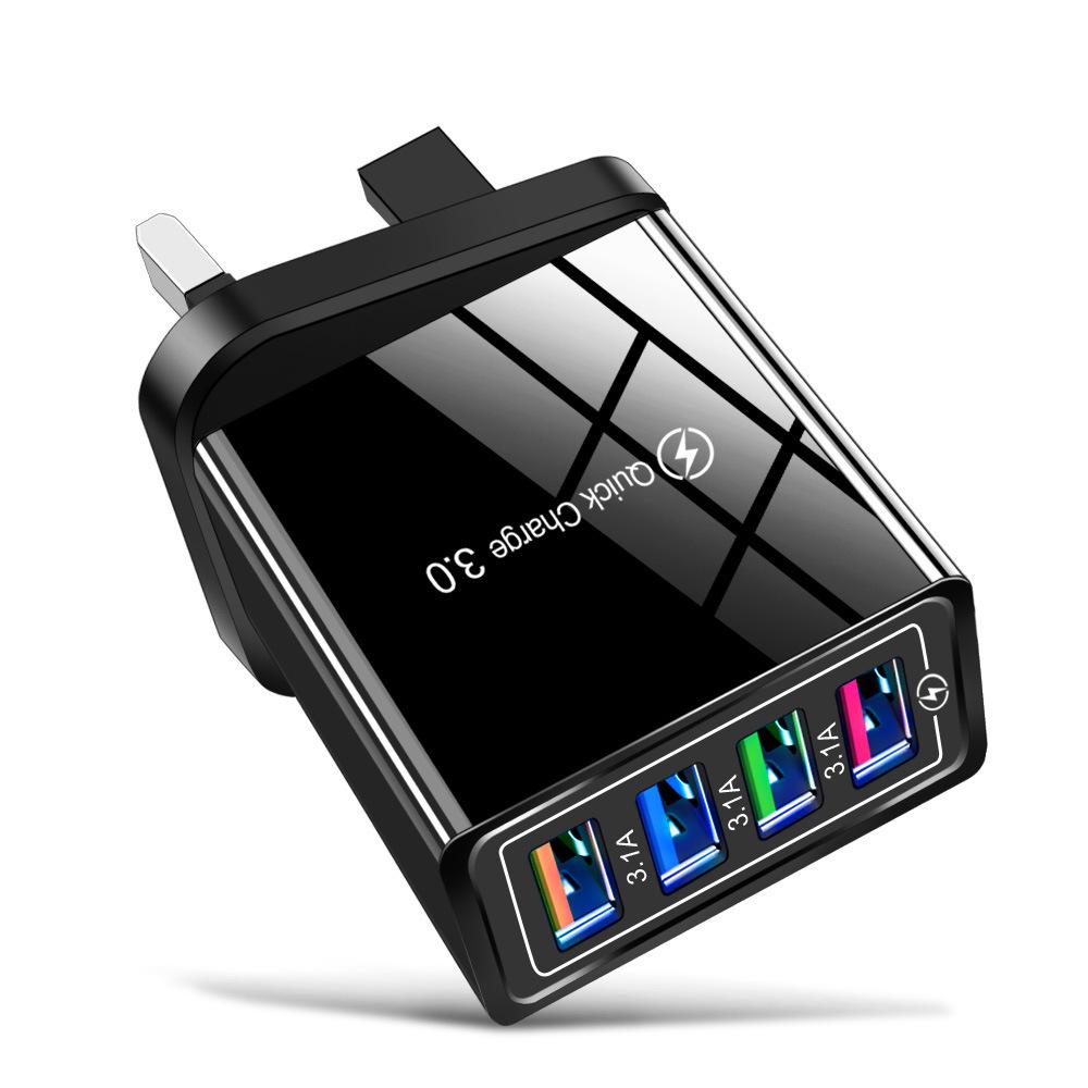 4-портовое USB автомобильное зарядное устройство 3A со светодиодной подсветкой для спецификаций ЕС/США, совместимое с планшетами и телефонами