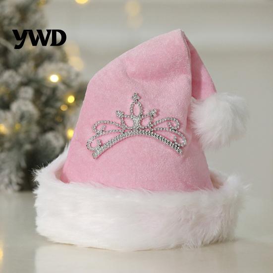 Large Size Christmas Santa Cap Sparkly Sequins Hat for Adults, Velvet Plush Glitter Bling Soft Holiday with Fluffy Pompom Xmas New Year Party Supplies