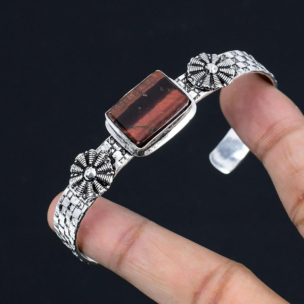 Halloween Deal Natural Iron Tiger Eye Sterling Silver Boho Trendy Bangle Jewelry
