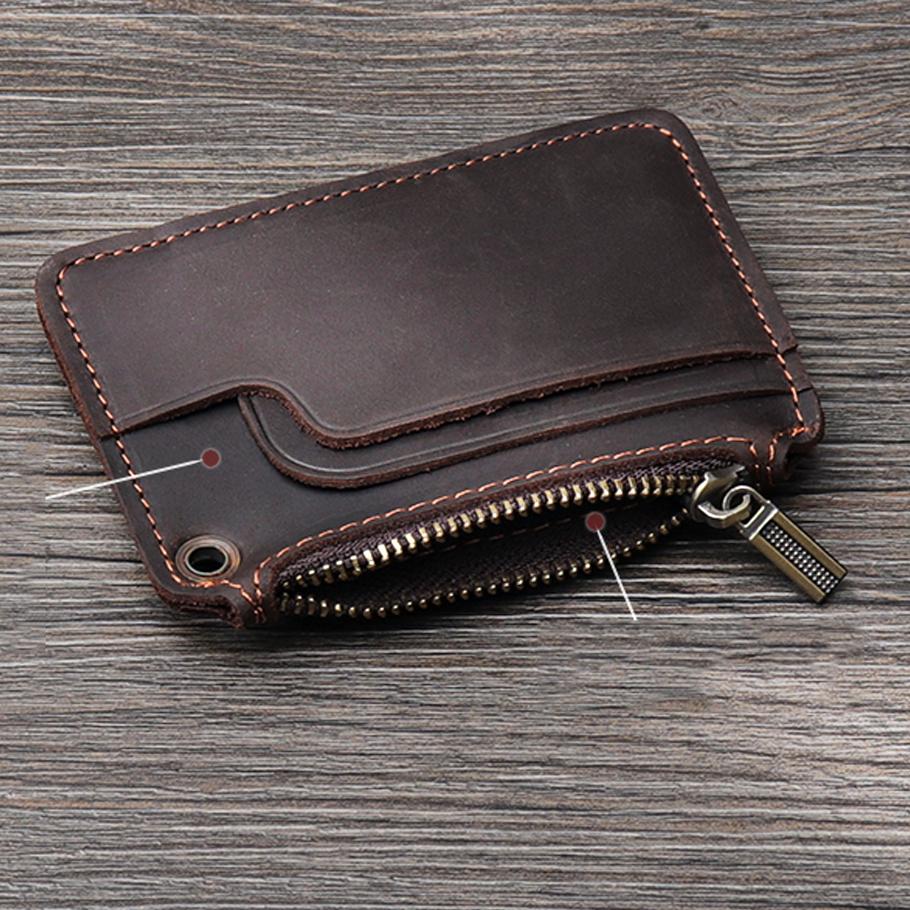 Retro Leather Card Holder  Change Bag  Mini Bag Cowhide Portable Zipper Hanging Key Thin Coin Bus Card Cover