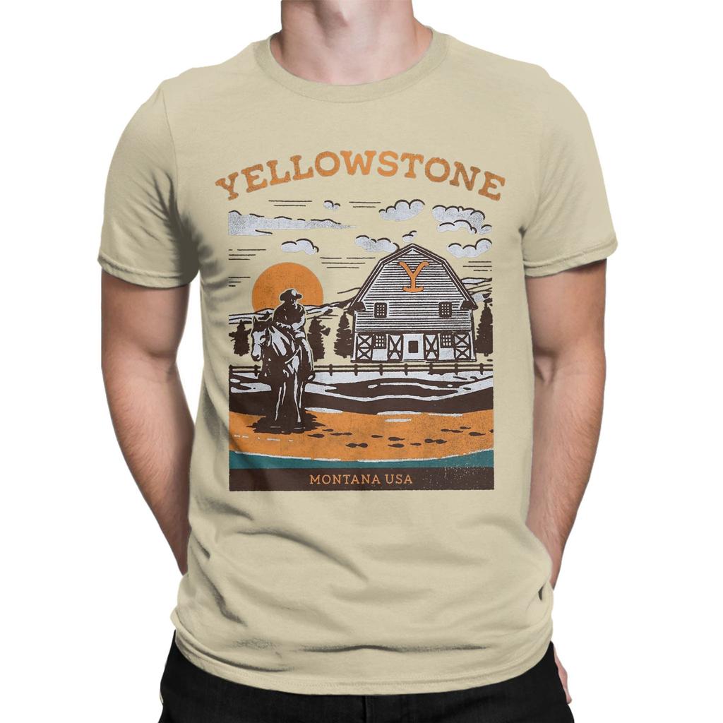 Men Yellowstone Montana USA Dutton Ranch Vintage T Shirts 100% Cotton Tops Novelty Short Sleeve Crewneck Tees Printed T-Shirts