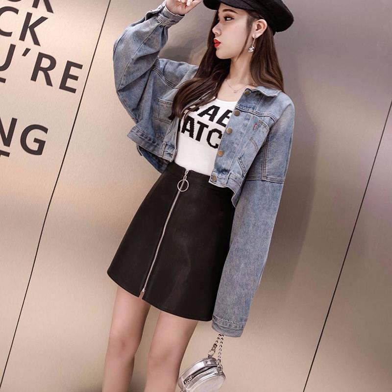 Осенне-зимняя глянцевая женская кожаная юбка из искусственной кожи, короткая однотонная мини-юбка с разрезом на молнии