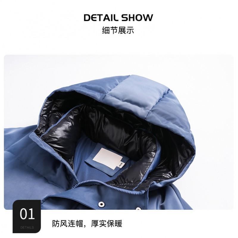 Boys Winter Hooded Denim Spliced Puffer Jacket Warm Quilted Down Coat Size 120-180cm