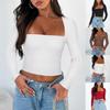 Women's Fashion Long Sleeve Solid Color Slim Square Neck Bottoming Shirt T-Shirt Top