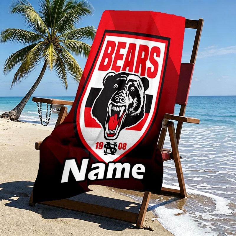 Custom Name Personalized North Sydney Bears Print Beach Towel, for Trip Camping Beach Party Home Decor, Birthday Gift for Family & Friends