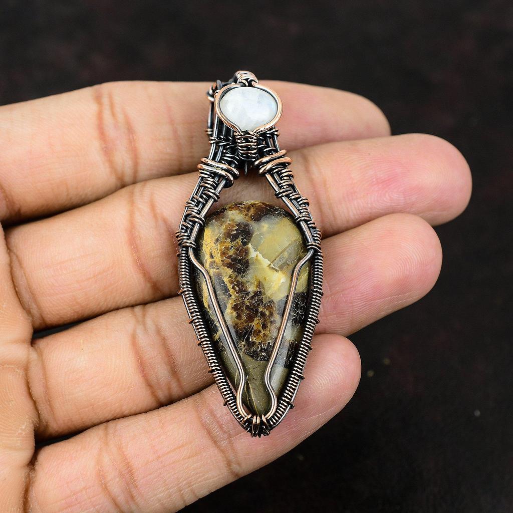 Септрианский медный кулон, медная проволока, обернутые ювелирные изделия, кулон с драгоценным камнем, Радуга, лунный камень, ювелирные изделия, подарок для матери, септические украшения для женщин