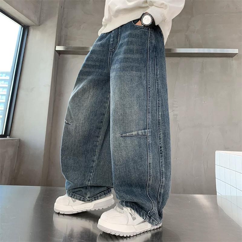 Свободные широкие джинсы для мальчиков – Модные универсальные осенние штаны-клеш