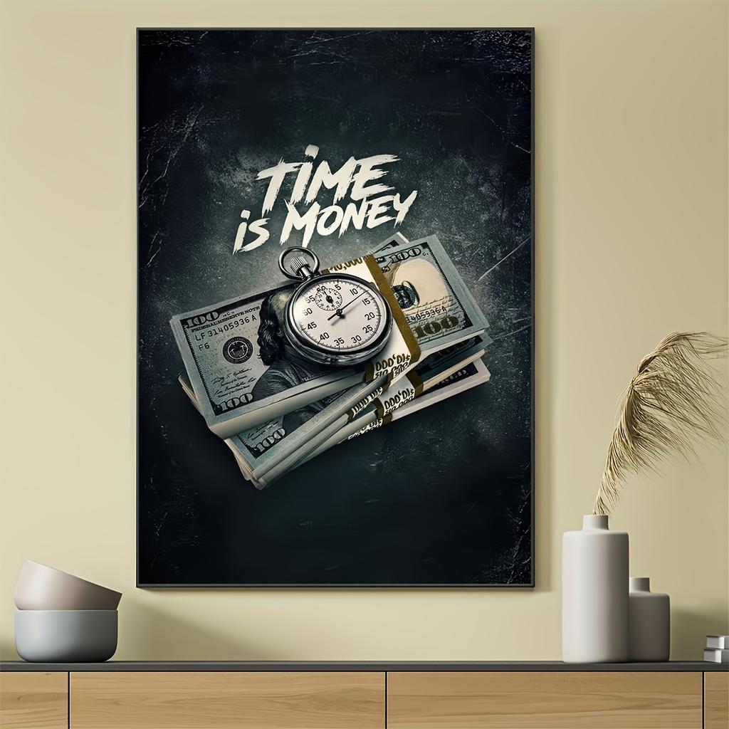 Large Time is Money Art Canvas Painting Watches and dollars Art Posters Prints Frameless Posters for Home Wall Decor