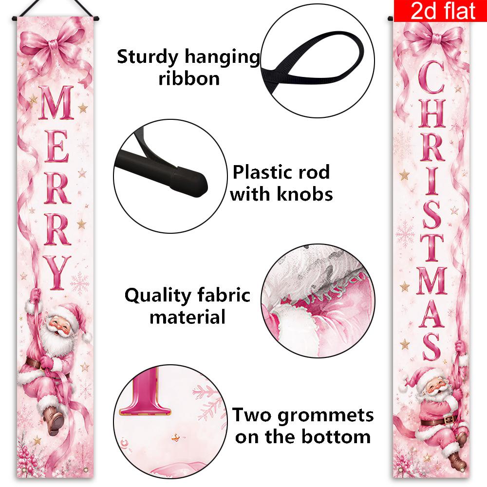 Banner New Year Decoration 2pcs Floral Design Polyester Indoor Outdoor Porch Hanging