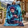 Akaza Demon Slayer Custom Name Flannel Blanket Personalized Soft Warm Plush Throw Blanket Customized Gift for Family Friends