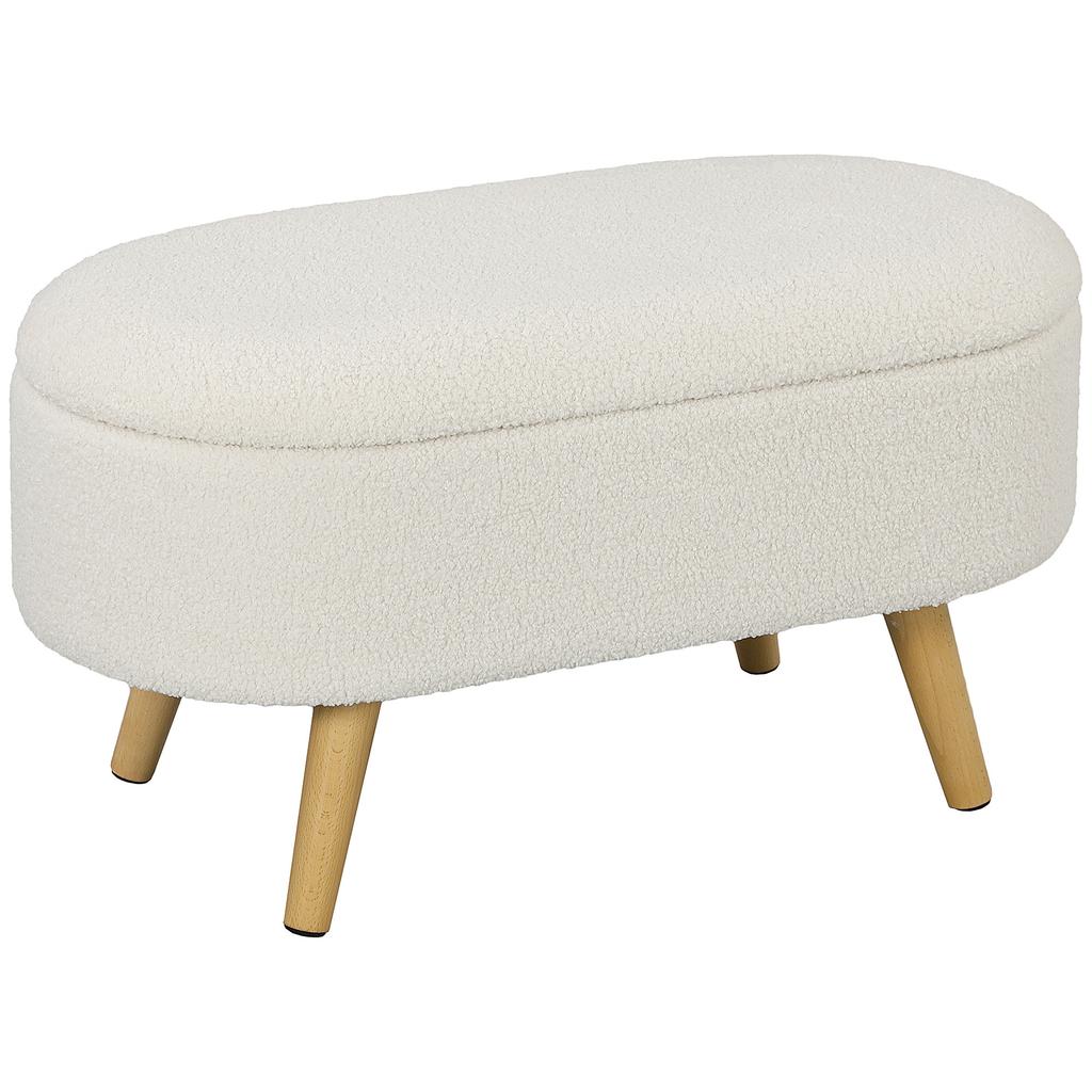 Upholstered Storage Bench with Lid, Wood, for Hallway Living Room Bedroom, White