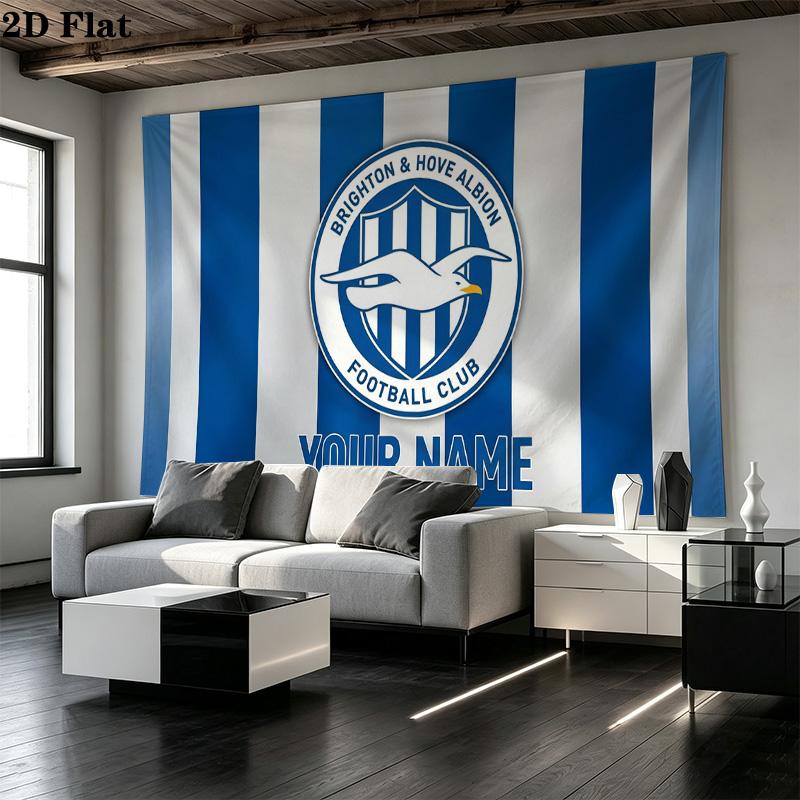 Custom Name Brighton & Hove Albion Printed Tapestry – Wall Hanging for Bedrooms, Dorms, and Home Decor