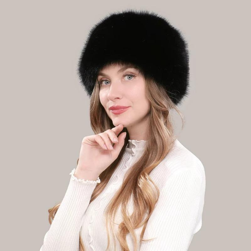 Winter Fluffy Imitation Fur Thickened for Keep Warmth Plush Bucket Hats Women Fashion Outdoor Skiing Ear Protection No Eaves Hat