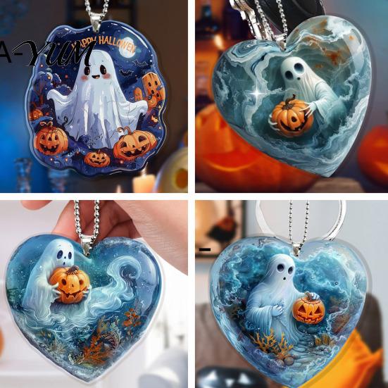 Decorative Car Rearview Mirror Pendants Halloween Ghost Keychain, Spooky Pumpkin Keyring Pendant, Trick or Treat Gifts Cute Heart Bag Charm